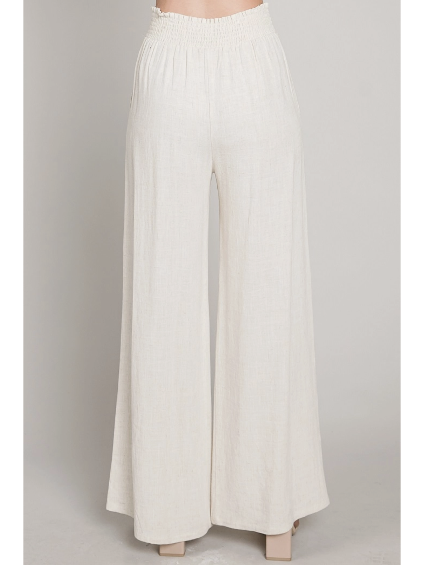 Soft Linen Smocked Waist Wide Leg Pants - by Allie Rose®