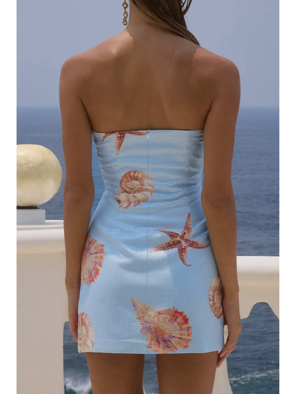 Strapless Starfish Print Dress (Blue color) - by Mccolin