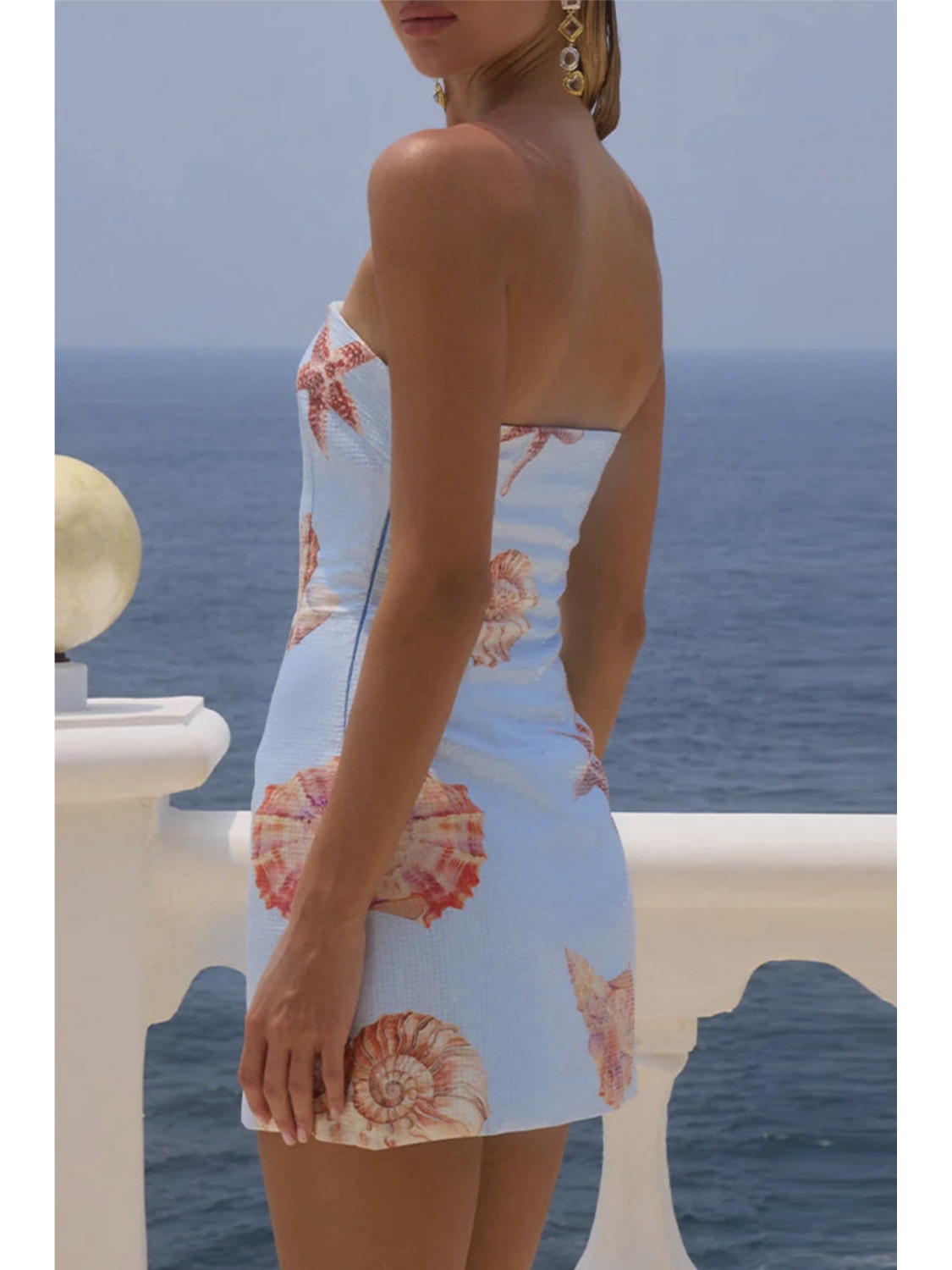 Strapless Starfish Print Dress (Blue color) - by Mccolin