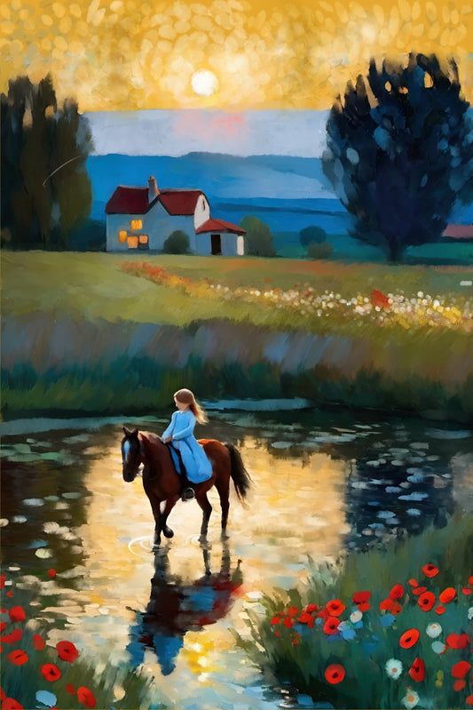 Sunset Ride - Illustrated Print by Thomas Little