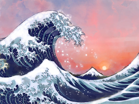 Sunset and the Great Wave - Illustrated Print by Thomas Little