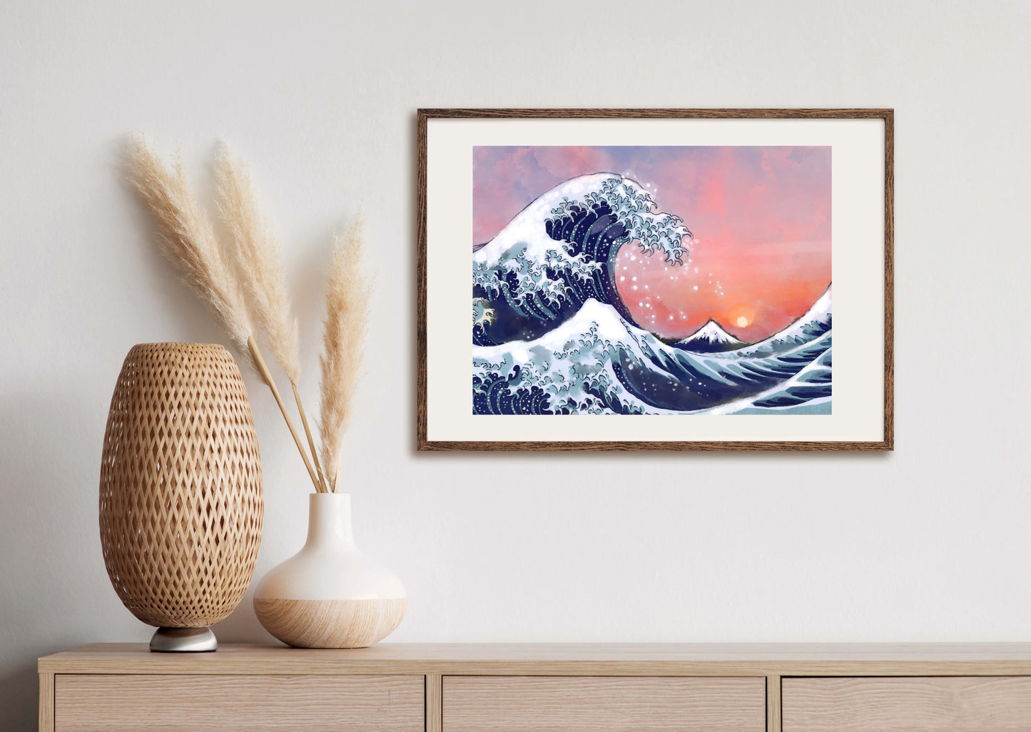 Sunset and the Great Wave - Illustrated Print by Thomas Little