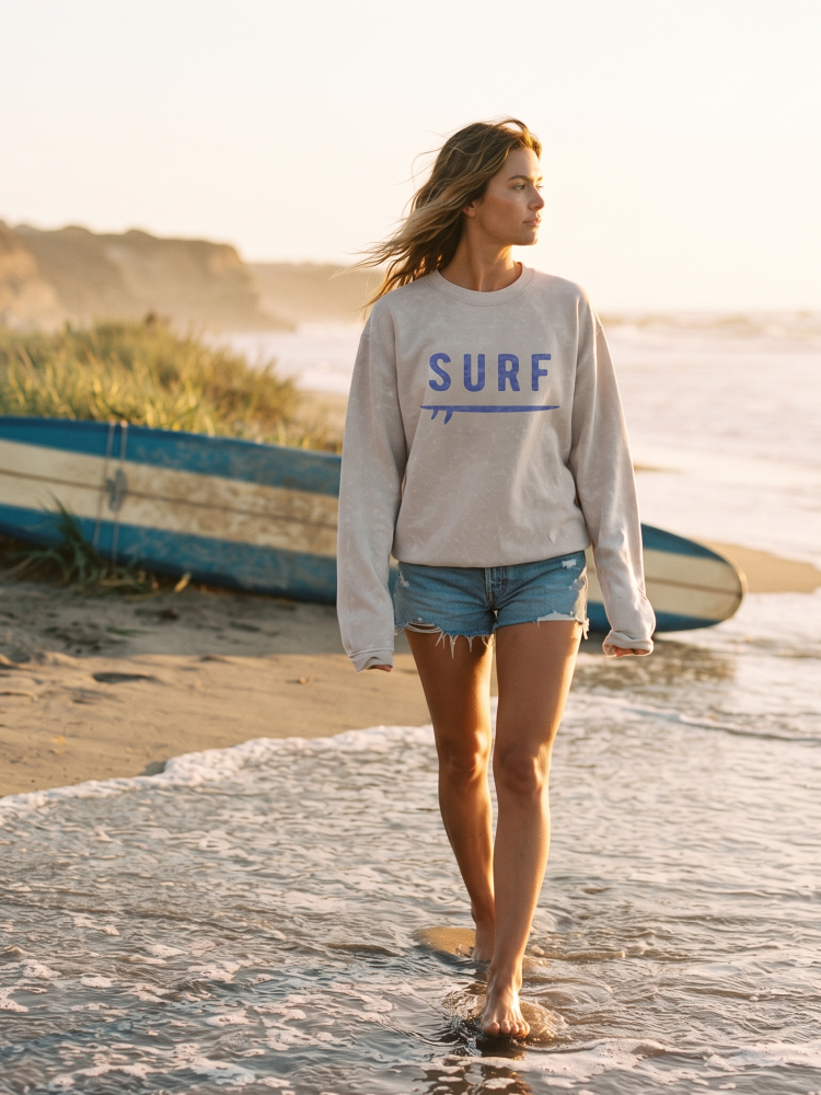 Surf Graphic Sweatshirt (Heather Dust color) - by OAT COLLECTIVE®