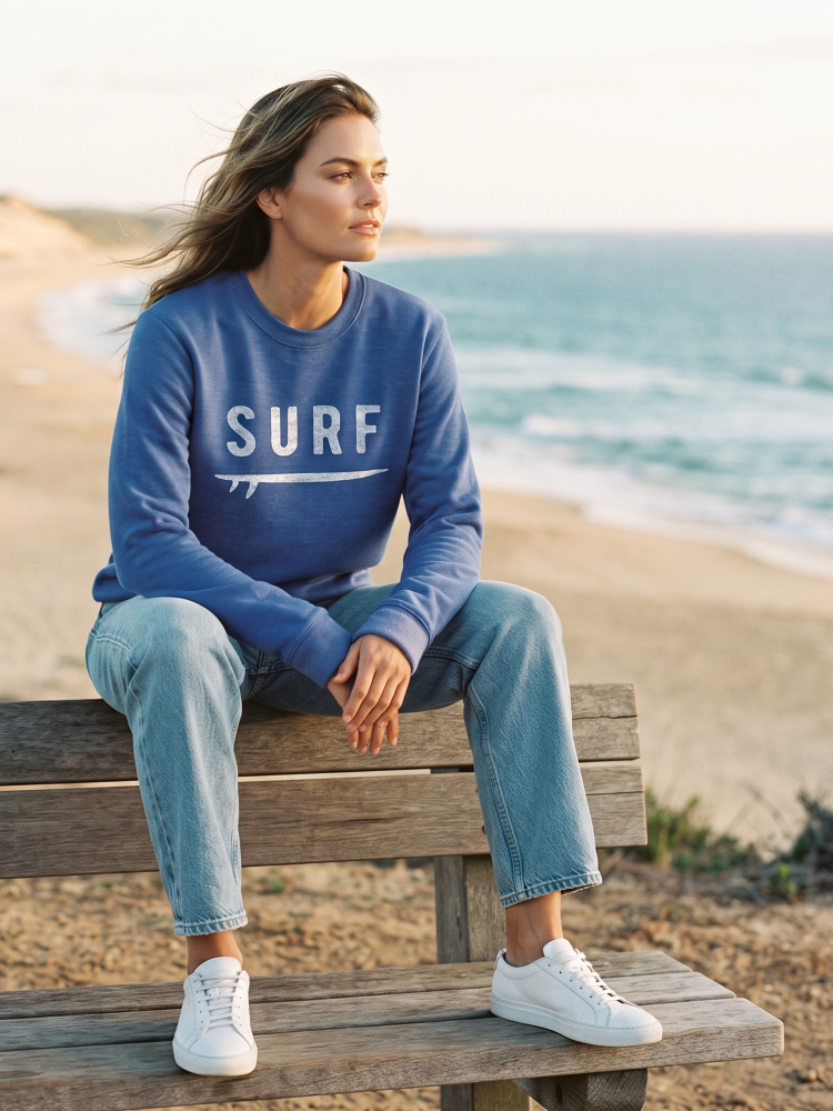 Surf Graphic Sweatshirt (Heather Royal color) - by OAT COLLECTIVE®