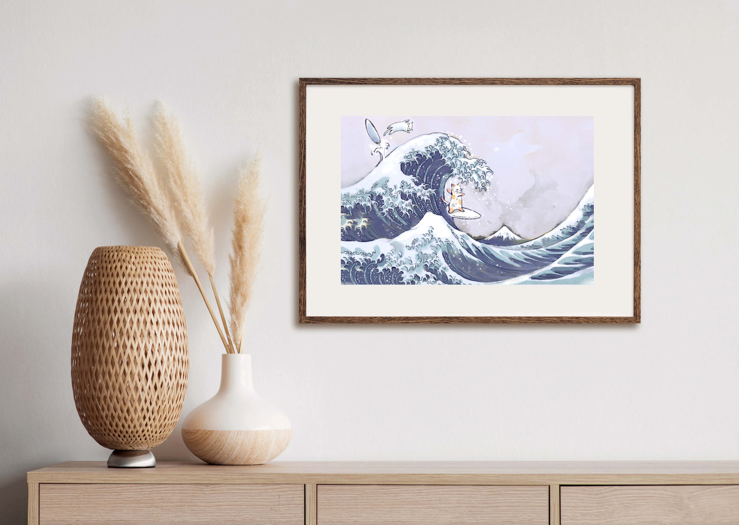 Surfing the Great Wave - Illustrated Print by Thomas Little