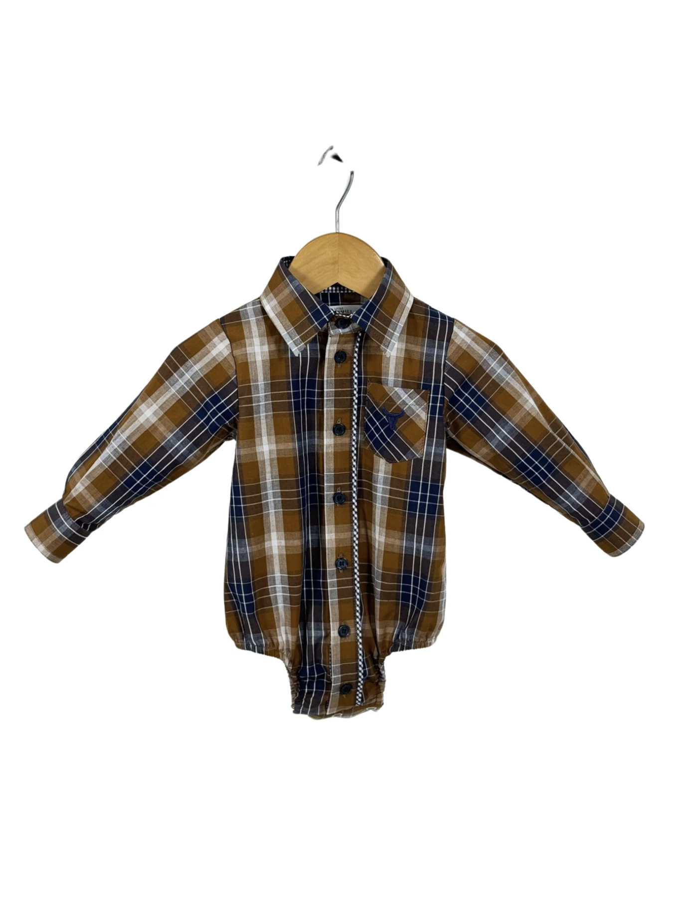 TJ Baby - Brown Checked Long Sleeve Romper - Baby & Toddler