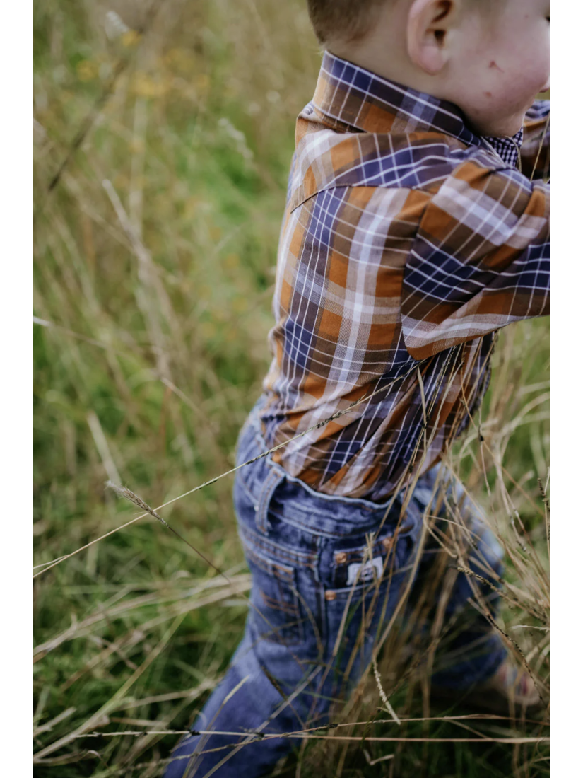 TJ Baby - Brown Checked Long Sleeve Romper - Baby & Toddler