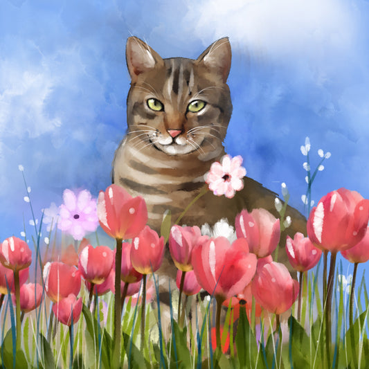 Tabby and the Tulip Garden - Illustrated Print by Thomas Little