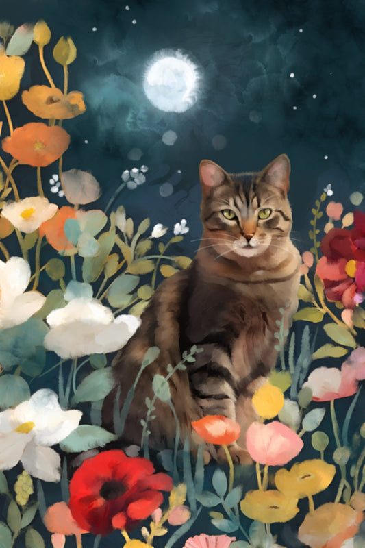 Tabby in the Moonlight - Illustrated Print by Thomas Little