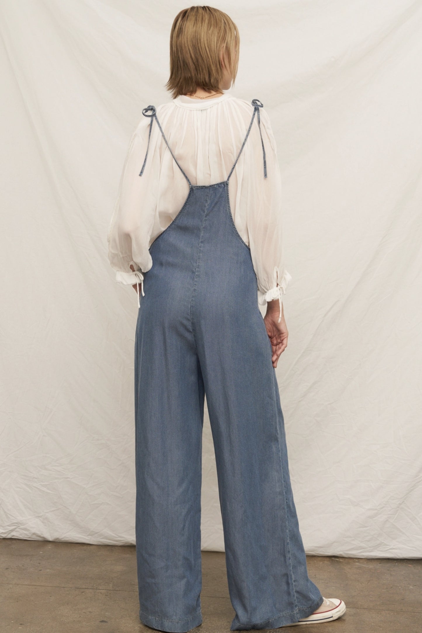 Tie Shoulder Soft Denim Jumpsuit - by En Creme®