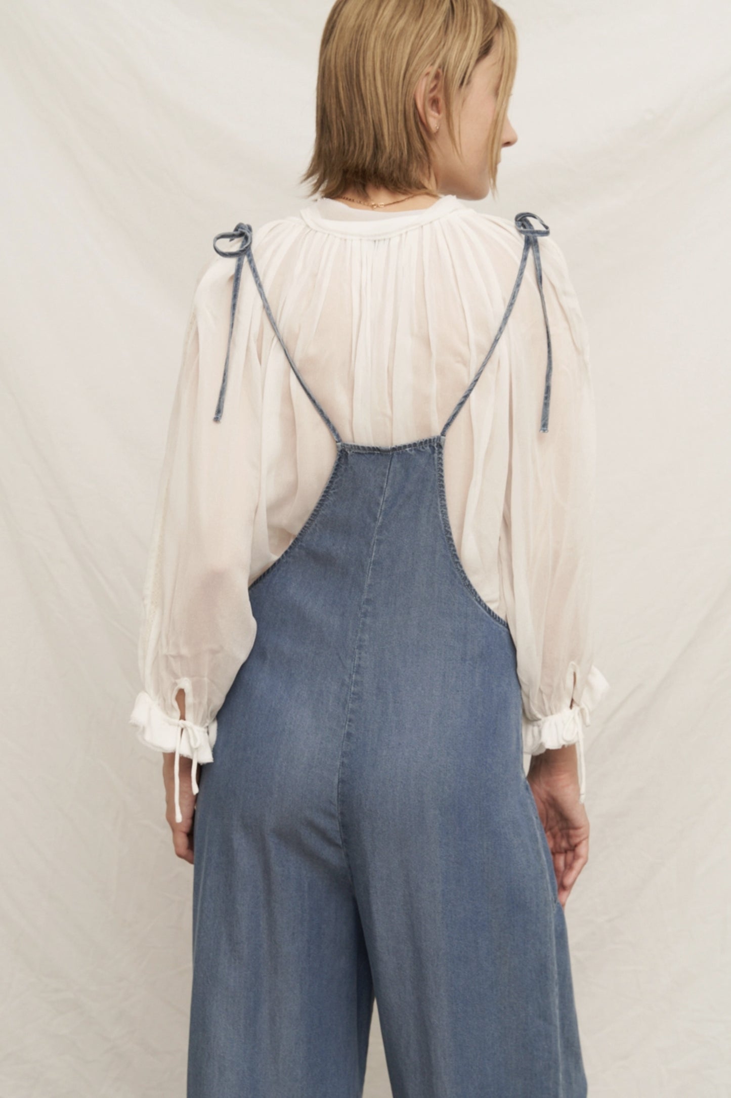 Tie Shoulder Soft Denim Jumpsuit - by En Creme®