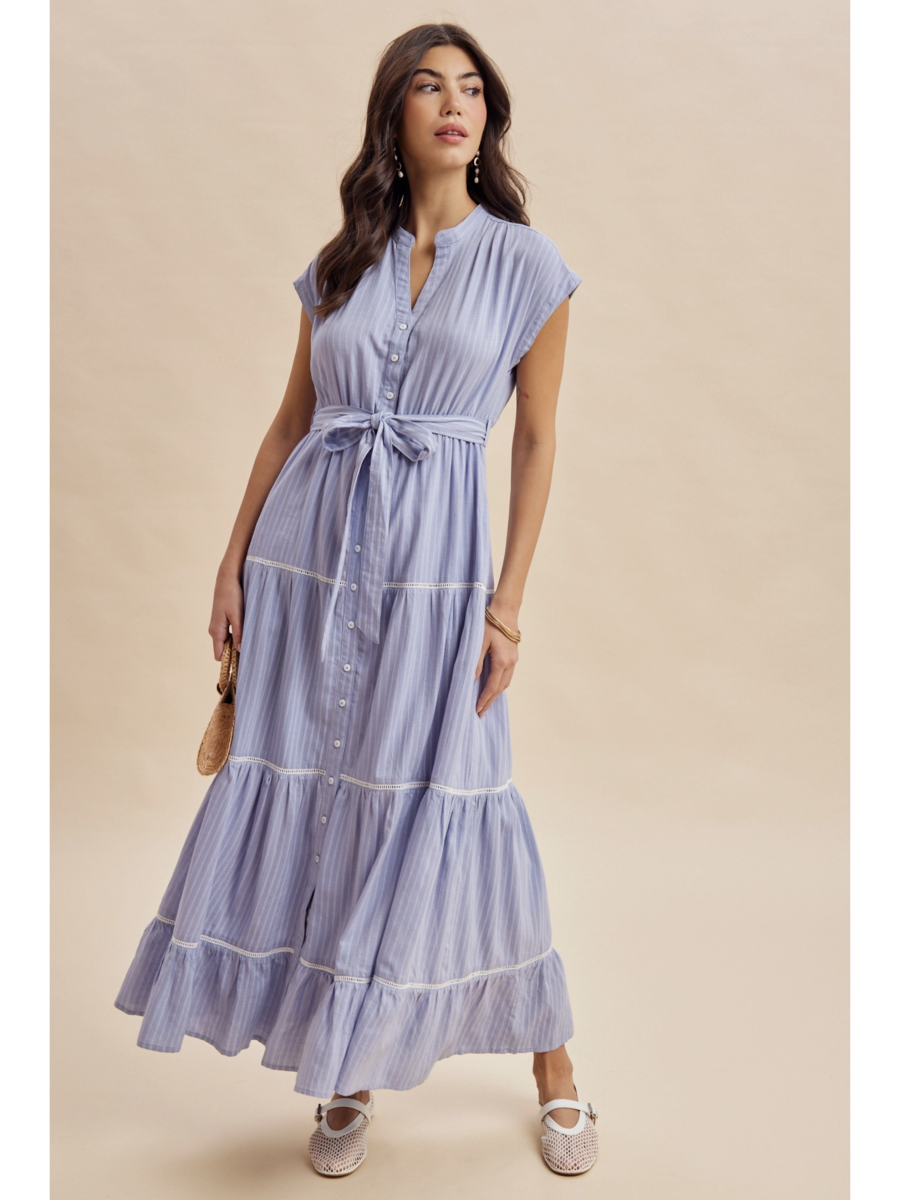 Tiered Button Down Striped Maxi Dress - BY In Loom®