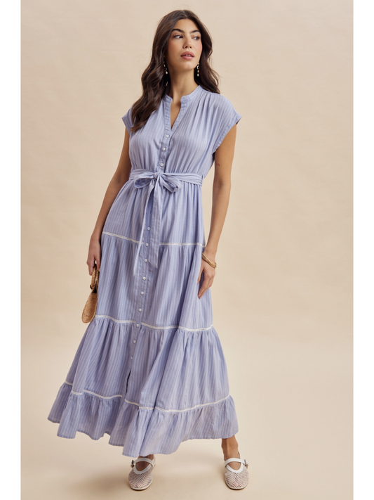 Tiered Button Down Striped Maxi Dress - BY In Loom®