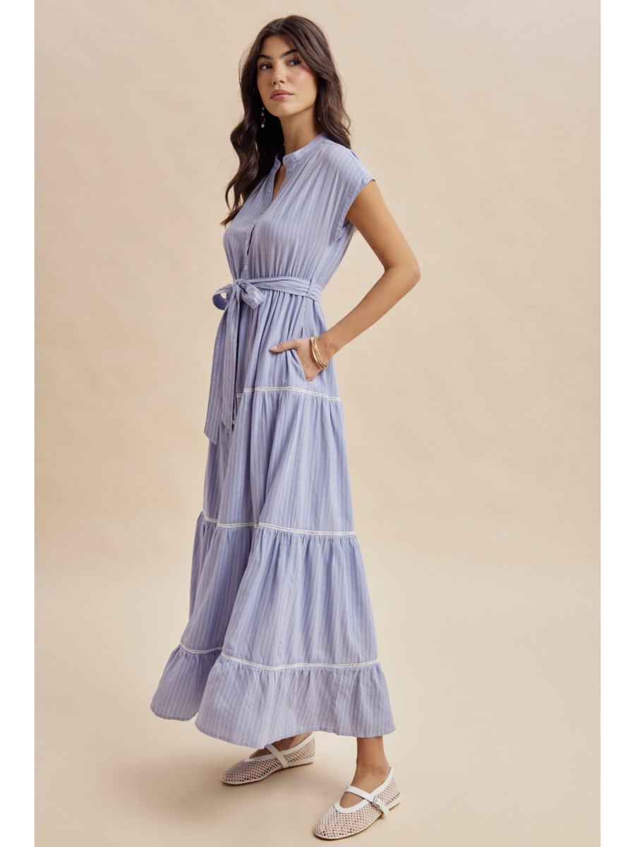 Tiered Button Down Striped Maxi Dress - BY In Loom®