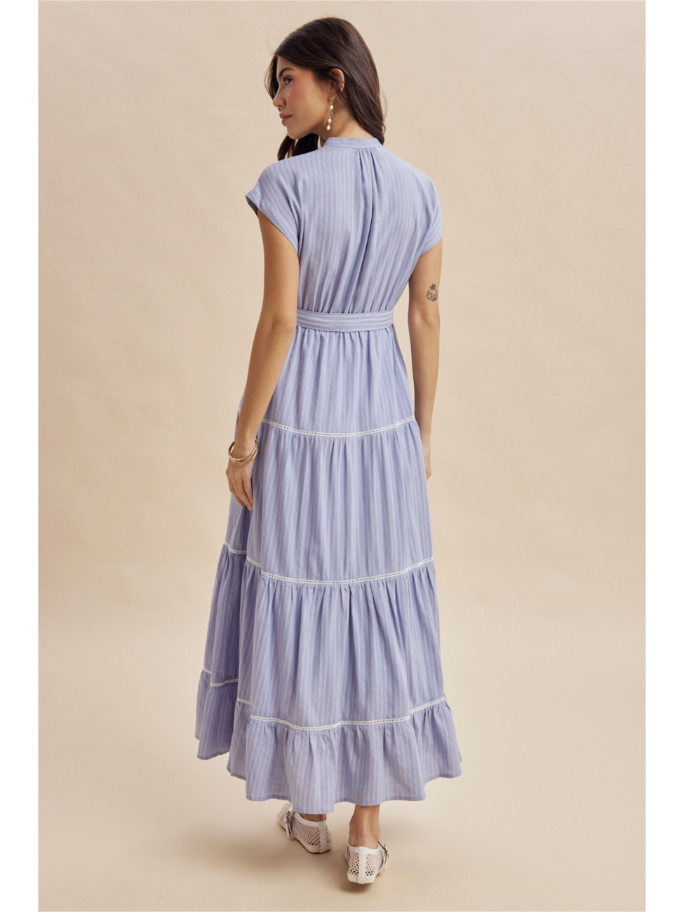 Tiered Button Down Striped Maxi Dress - BY In Loom®
