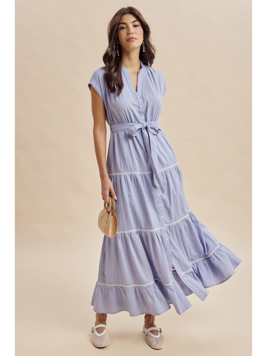 Tiered Button Down Striped Maxi Dress - BY In Loom®