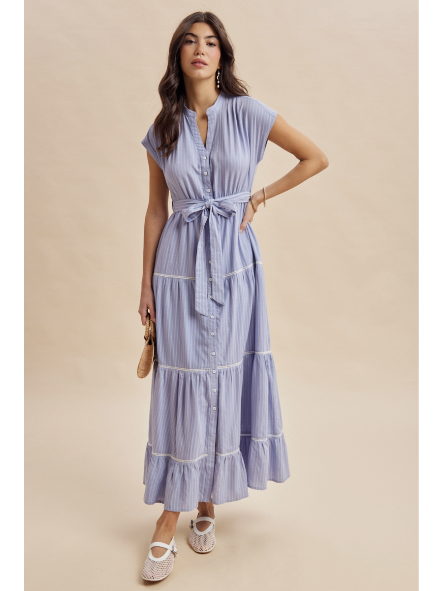 Tiered Button Down Striped Maxi Dress - BY In Loom®