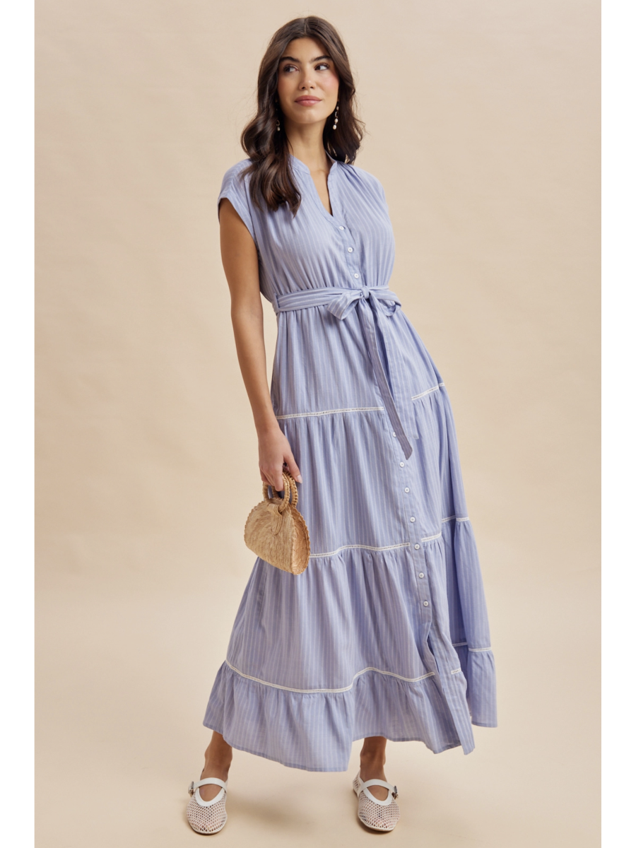 Tiered Button Down Striped Maxi Dress - BY In Loom®