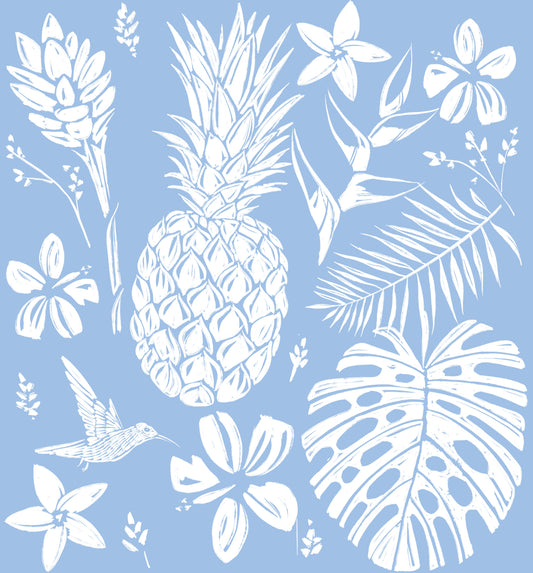 Tropical Pineapple (Light Blue color) - Little Ocean Blue Studio - Fabric By The Yard - 100% Cotton