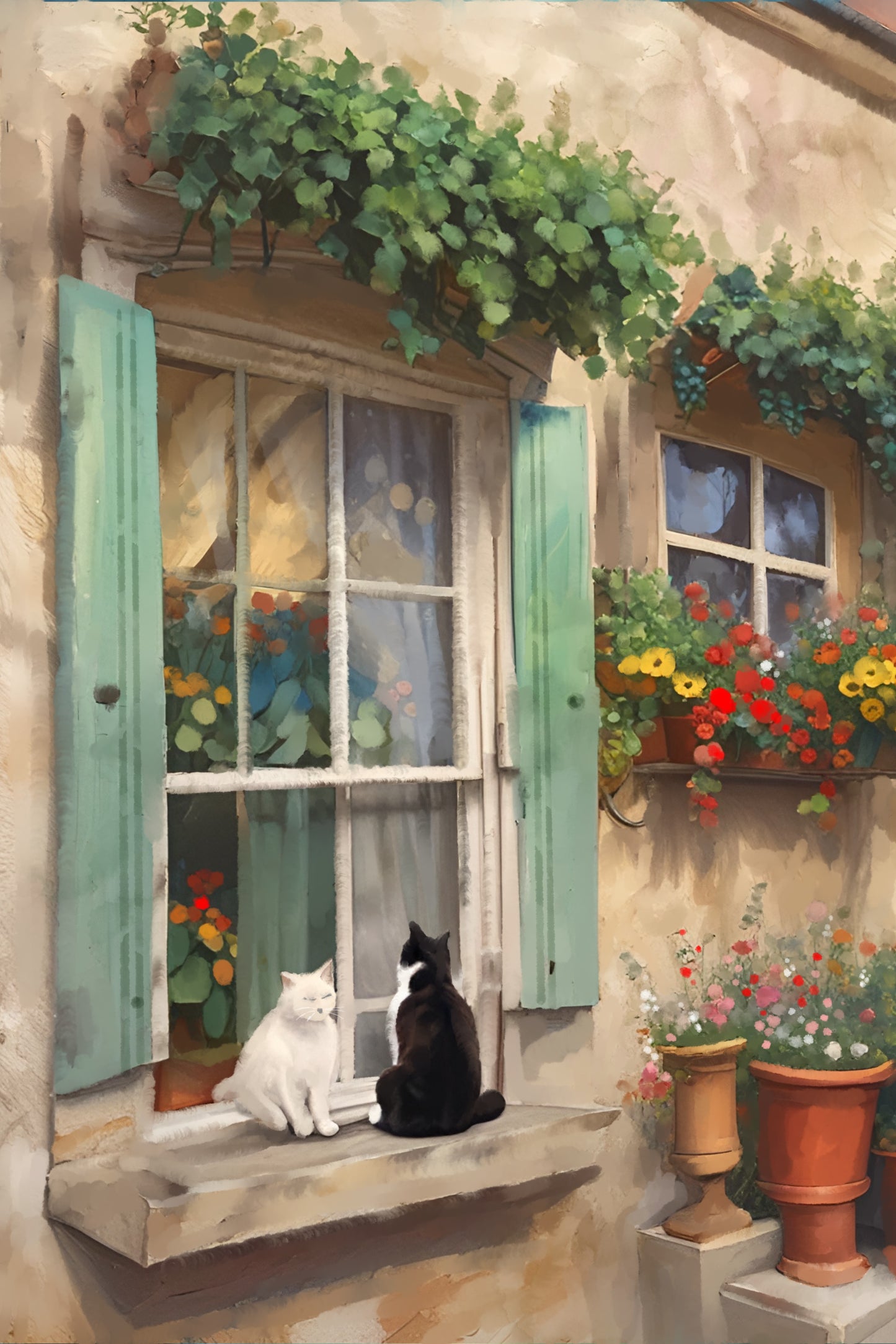 Two Cats in the Windowsill - Illustrated Print by Thomas Little