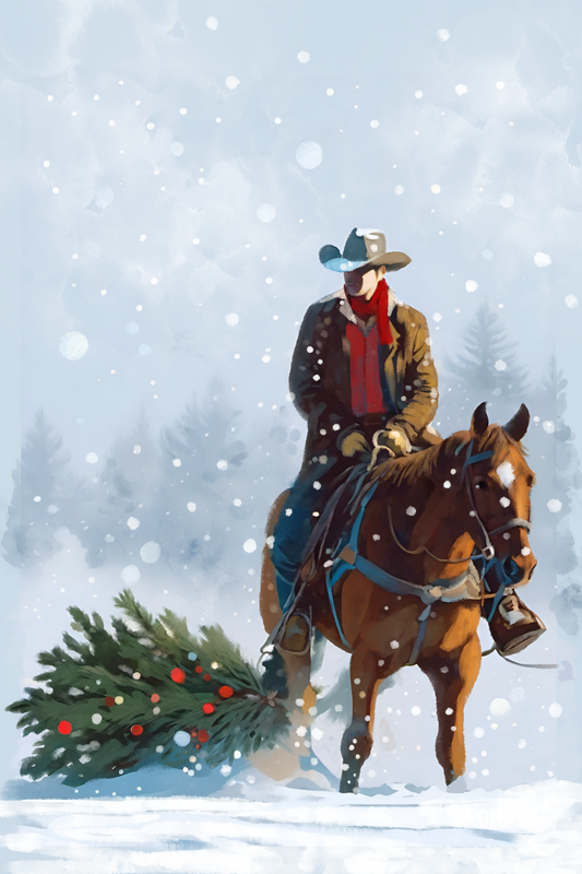 Cowboy Christmas - Illustrated Print by Thomas Little