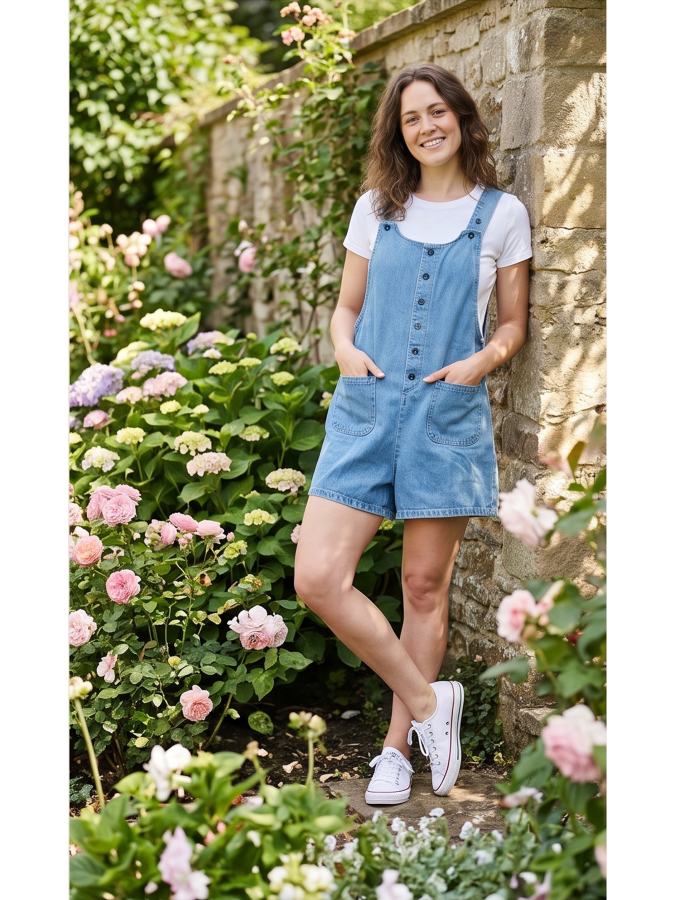 Vintage Washed Denim Short Overalls Short Dungaree - by Rosa Clothing®