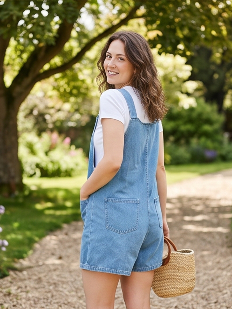 Vintage Washed Denim Short Overalls Short Dungaree - by Rosa Clothing®