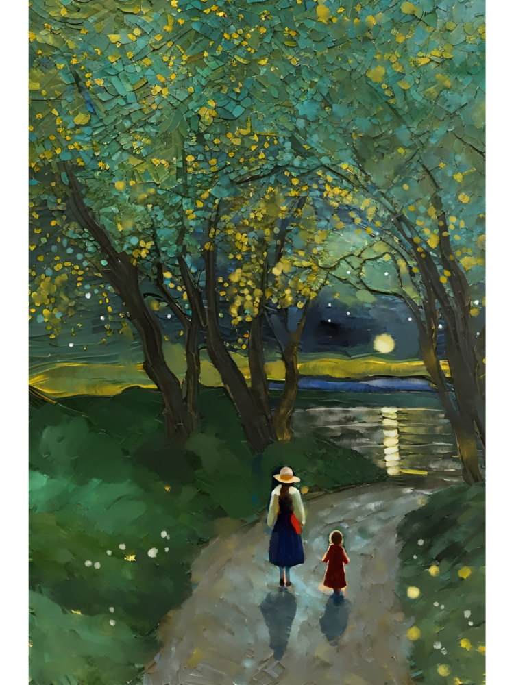 Walking in the Moonlight - Illustrated Print by Thomas Little