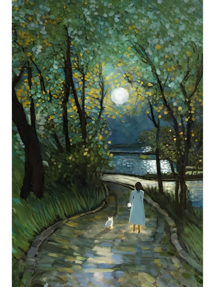 Walking With the Moon - Illustrated Print by Thomas Little