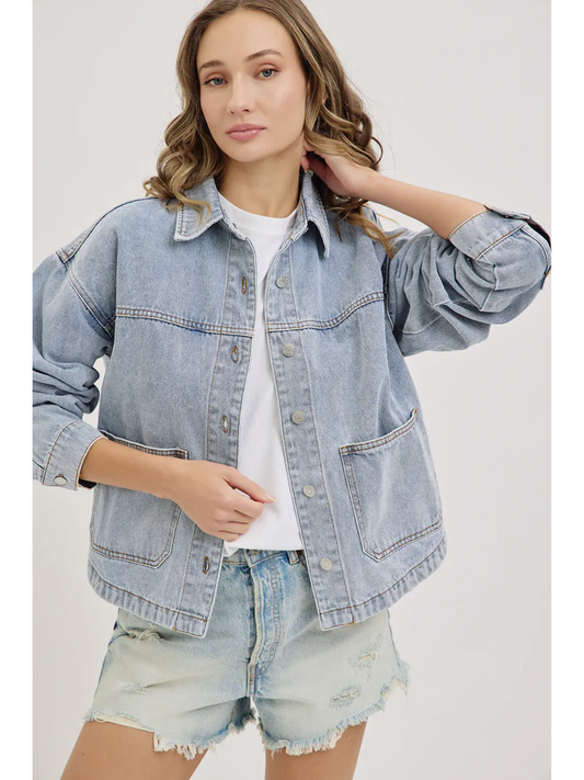 Washed Denim Jacket with Patch Pocket - by Sweet Lovely by Jen®