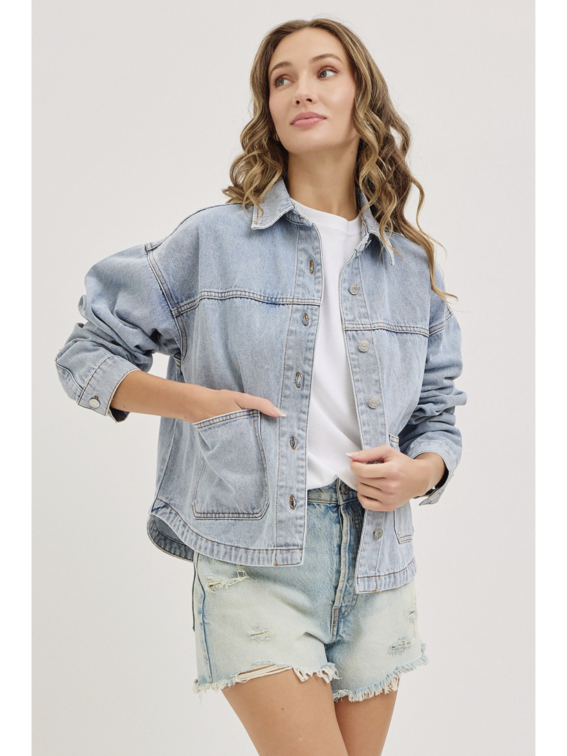 Washed Denim Jacket with Patch Pocket - by Sweet Lovely by Jen®