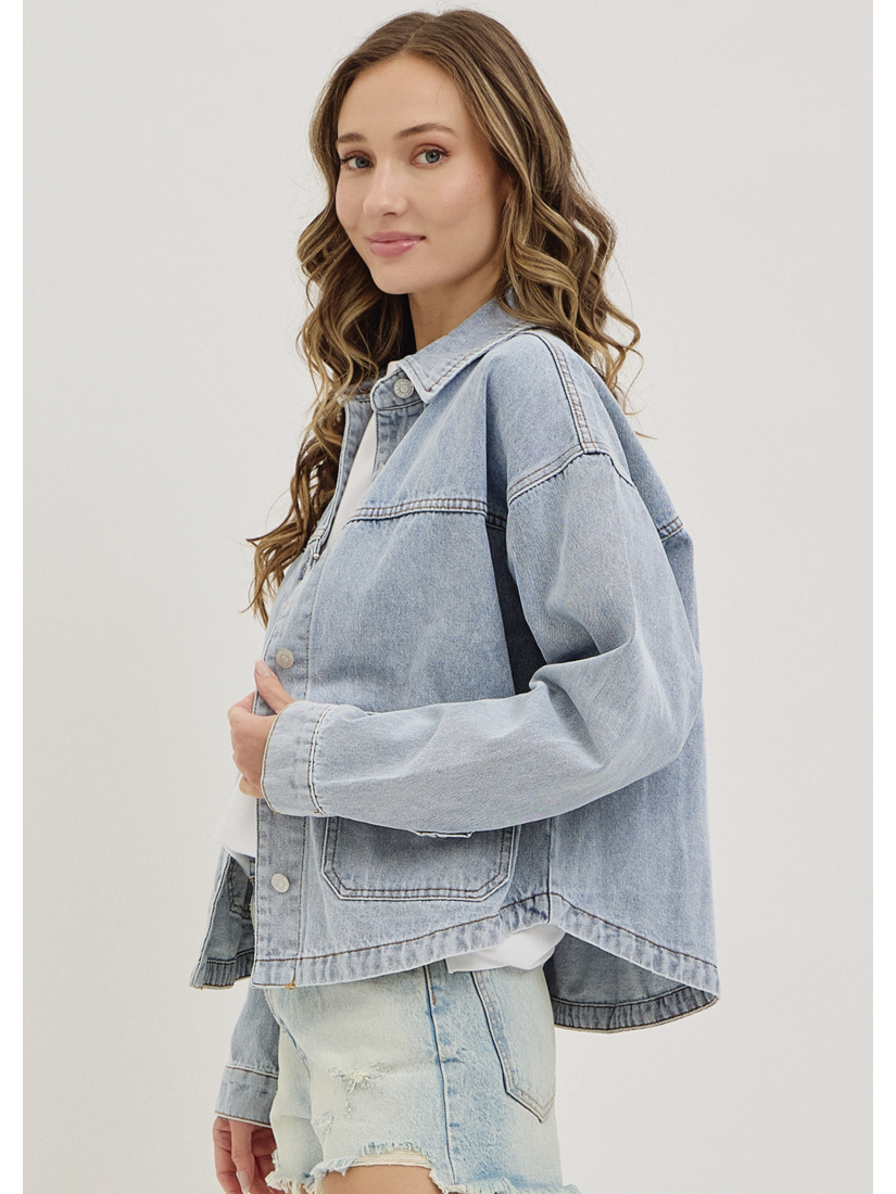 Washed Denim Jacket with Patch Pocket - by Sweet Lovely by Jen®