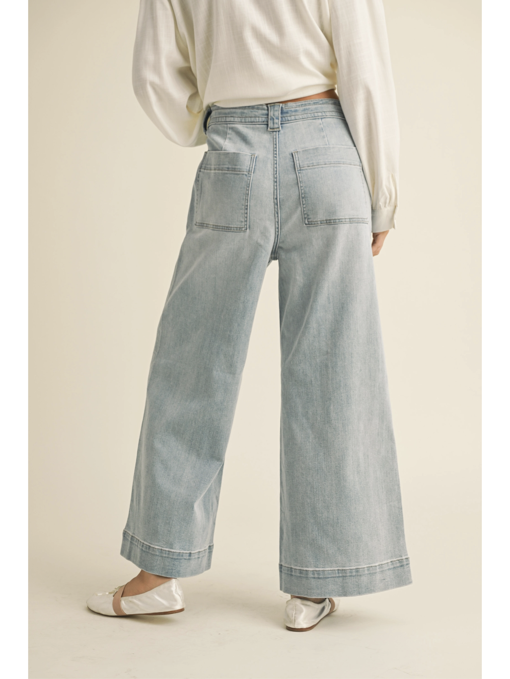 Washed Denim with Tie Front Pants - by Miou Muse®