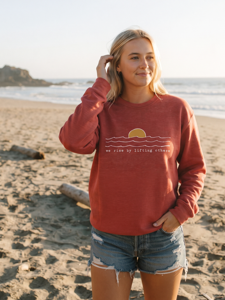 We Rise By Lifting Others Graphic Sweatshirt (Cranberry Heather color) - by OAT COLLECTIVE®