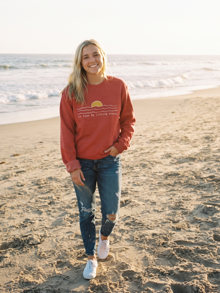 We Rise By Lifting Others Graphic Sweatshirt (Cranberry Heather color) - by OAT COLLECTIVE®