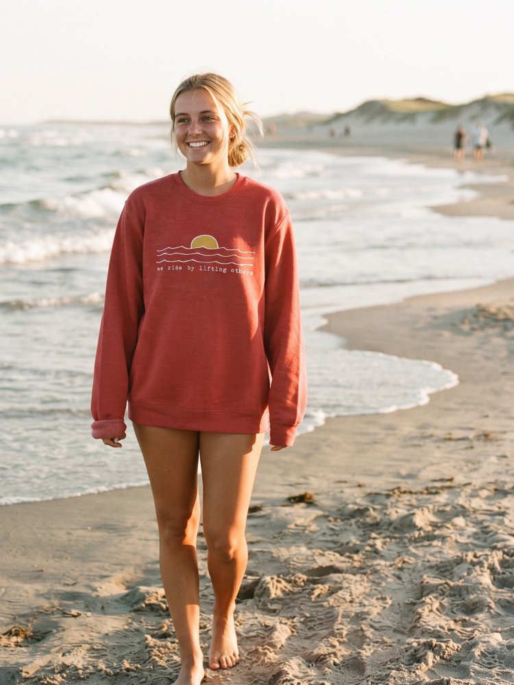 We Rise By Lifting Others Graphic Sweatshirt (Cranberry Heather color) - by OAT COLLECTIVE®