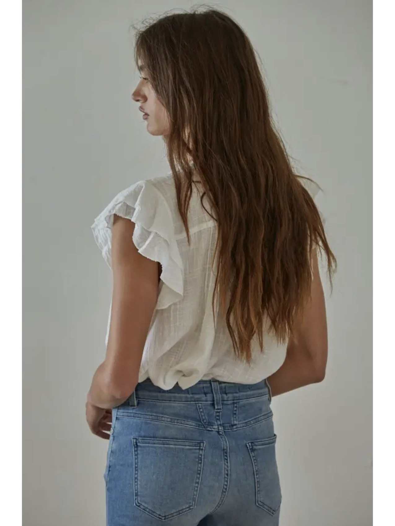Woven Cotton Linen Button V-Neck Short Sleeve Top (Off White color) - by By Together®