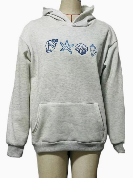 Ocean Seashell Embroidery Hoodie - by Rosa Clothing®