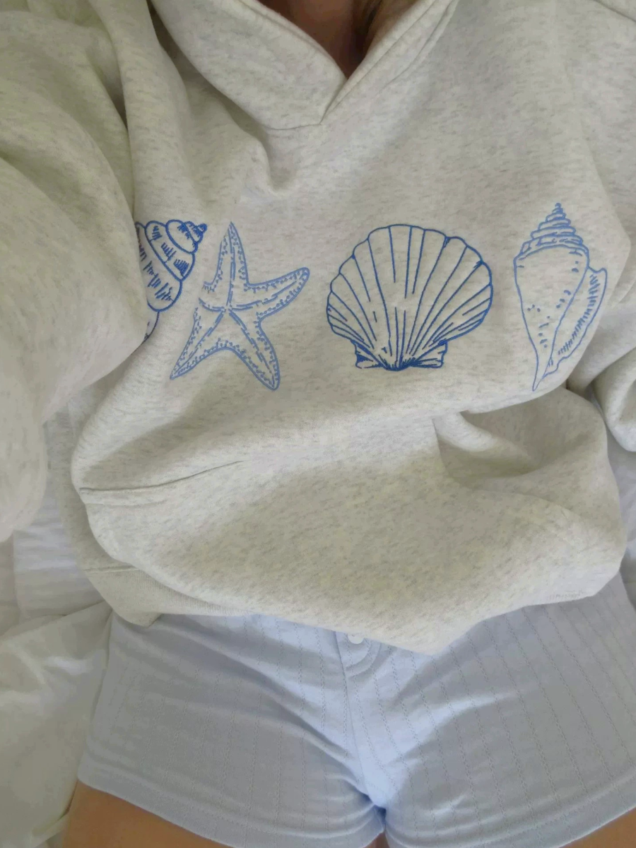 Ocean Seashell Embroidery Hoodie - by Rosa Clothing®
