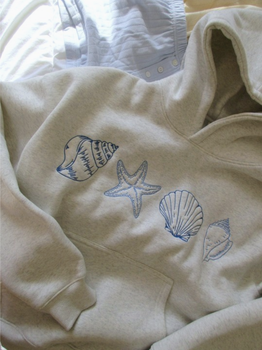 Ocean Seashell Embroidery Hoodie - by Rosa Clothing®