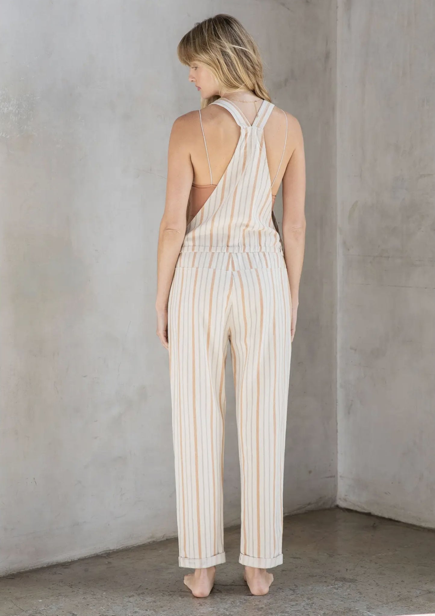 Yarn Dye Stripe Linen Blend Casual Overalls - by Lovestitch®