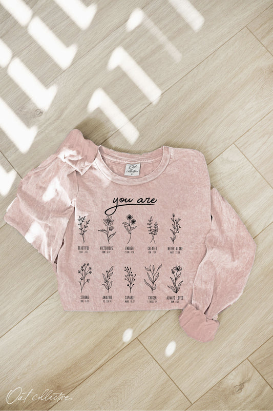 You Are Mineral Washed Long Sleeve Graphic (Soft Pink color) - by OAT COLLECTIVE