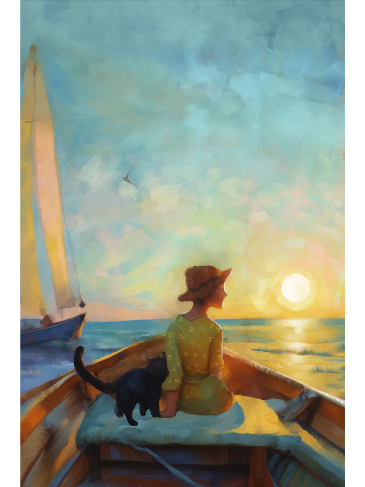 You Me and the Golden Sea - Illustrated Print by Thomas Little