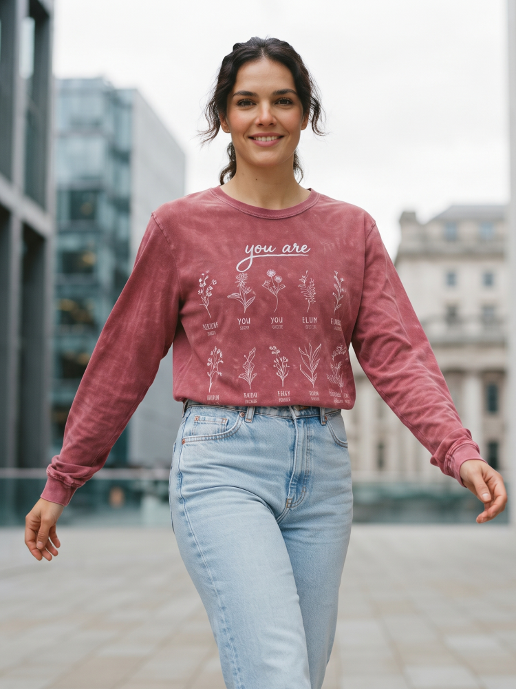 You Are Mineral Washed Long Sleeve Graphic (Cardinal color)- by OAT COLLECTIVE®