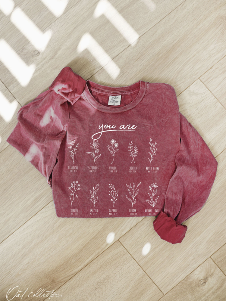 You Are Mineral Washed Long Sleeve Graphic (Cardinal color)- by OAT COLLECTIVE®