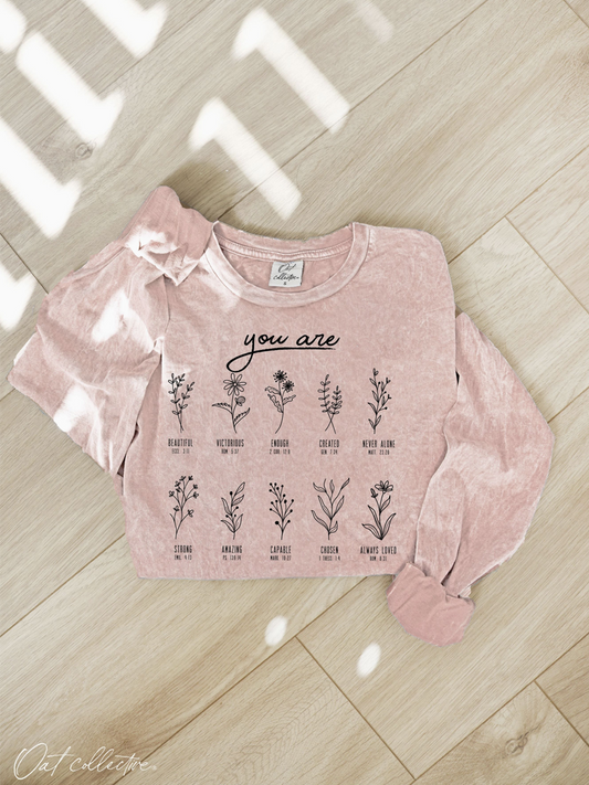 You Are Mineral Washed Long Sleeve Graphic (Soft Pink color) - by OAT COLLECTIVE®