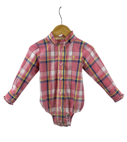 Zara - Pink Pop Check Ruffle Collar Long Sleeve Romper - Baby & Toddler