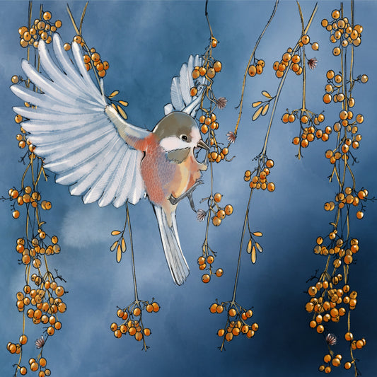 Bird in the Berries Light - Illustrated Print by Thomas Little