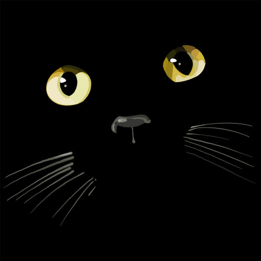 Black Cat Gold Eyes - Illustrated Print by Thomas Little