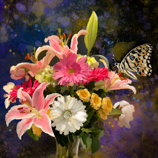 Bright Floral and Butterfly - Illustrated Print by Thomas Little